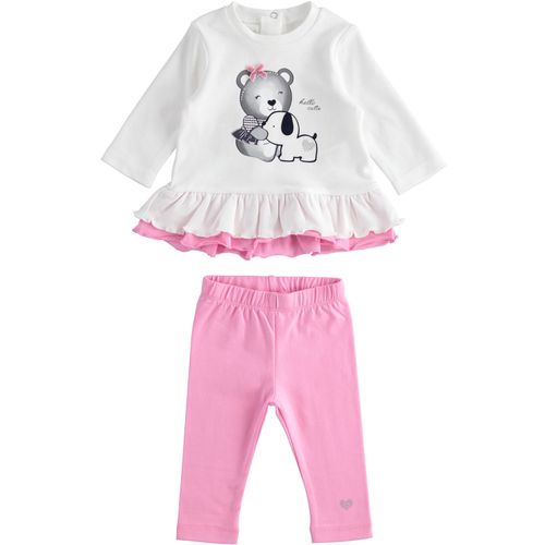 Sweet, long-sleeved, teddy bear print t-shirt and leggings outfit