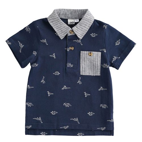 Children's cotton polo shirt with all-over pattern - 44232