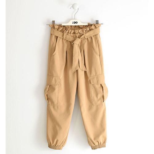 Girl's cargo pants in cool fabric with sash - 44540