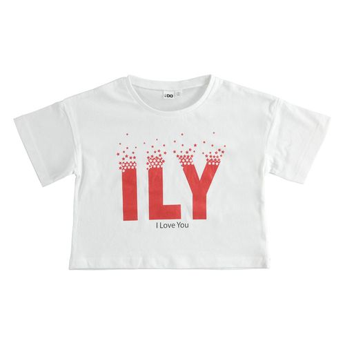 T-shirt bambina short body stampa "I Love You" - 44495