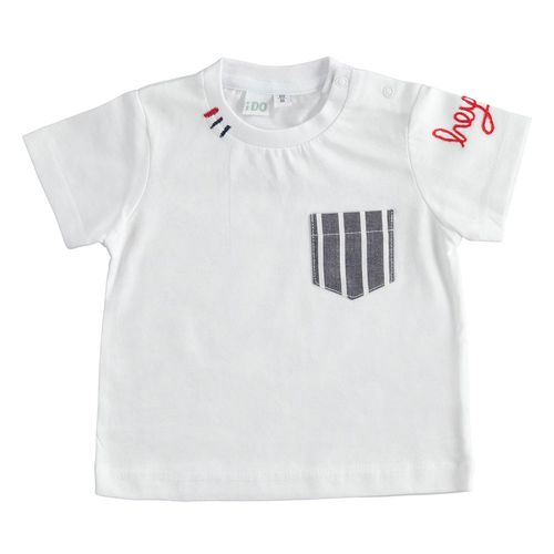 T-shirt in cotone neonato con taschino rigato - 44106