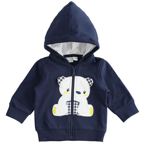 Baby sweatshirt with hood and teddy bear application - 44083