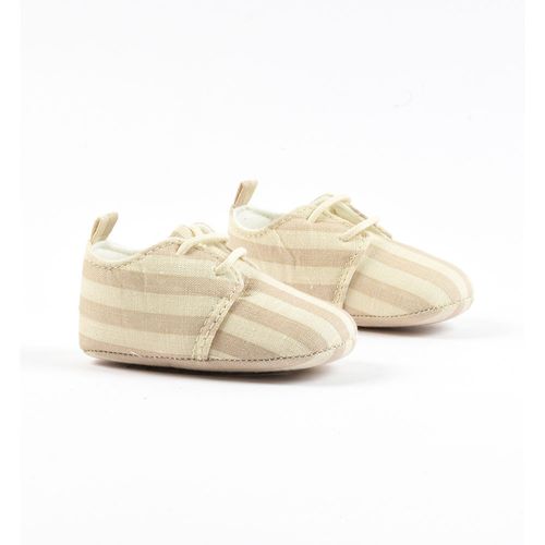 Elegant baby shoes in striped patterned linen - 44913
