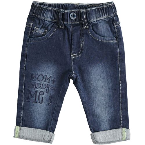 Long trousers in stretch denim with embroidery for babies - 44097