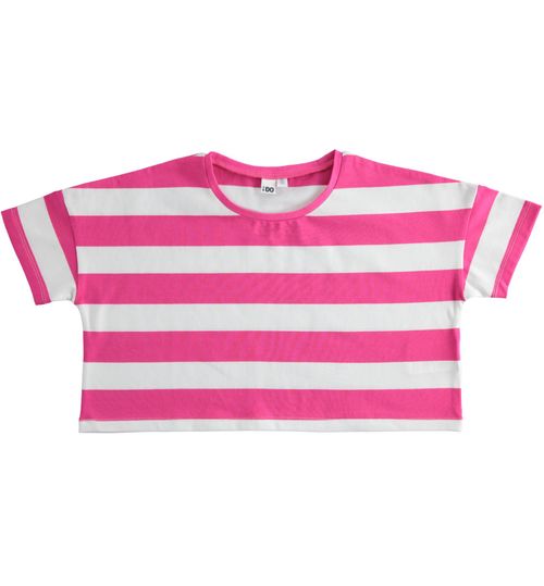 T-shirt bambina short body con fantasia a righe - 44863
