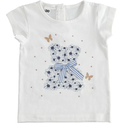 T-shirt bambina in jersey stretch con orsacchiotto e strass - 44740
