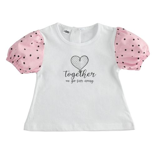 T-shirt bambina in cotone manica a pois - 44744