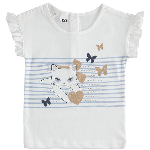 T-shirt bambina in in cotone con gattino e glitter - 44741