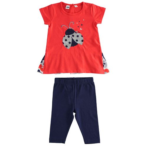 Maxi t-shirt with sequin ladybug and fisherman model leggings set - 44783
