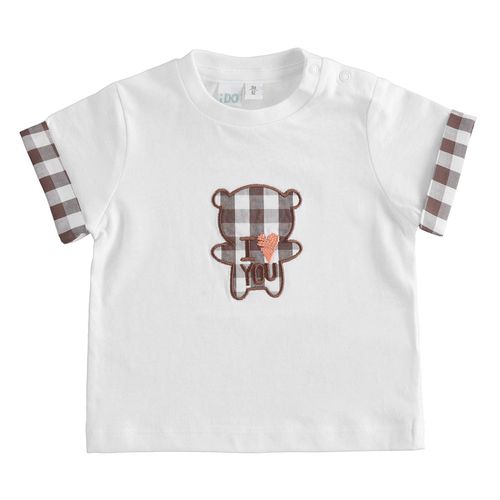 T-shirt neonato in cotone con orsetto check - 44603