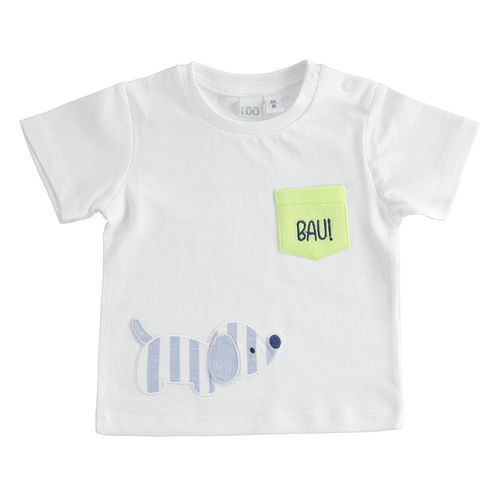 T-shirt neonato in cotone con taschino e cagnolino - 44602