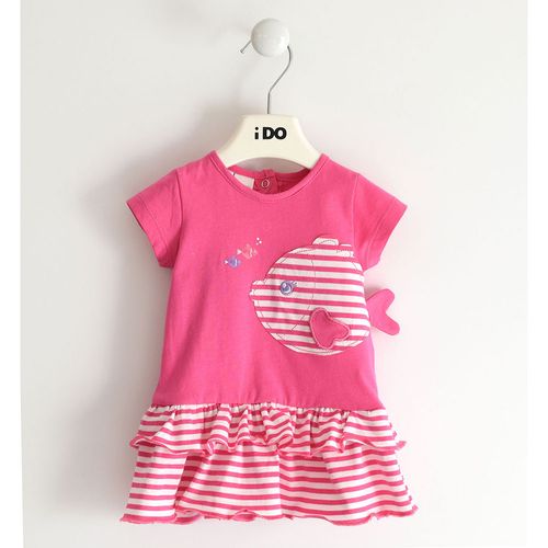Short-sleeved cotton baby girl dress with little fish - 44637