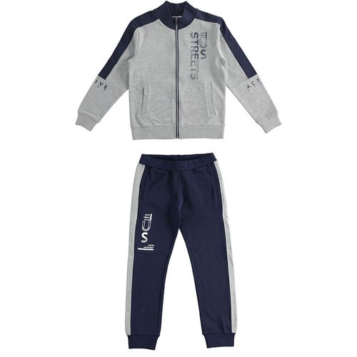 Fleece tracksuit for boys with prints and applied bands - 44463
