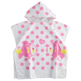 Poncho model bathrobe 100% cotton for baby girl with hearts - 44957