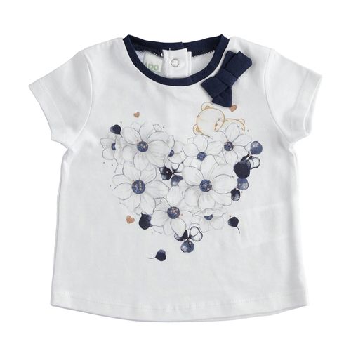 100% cotton T-shirt for baby girl with heart of flowers - 44161