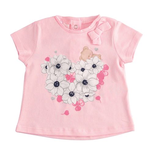 T-shirt neonata 100% cotone con cuore di fiori - 44161